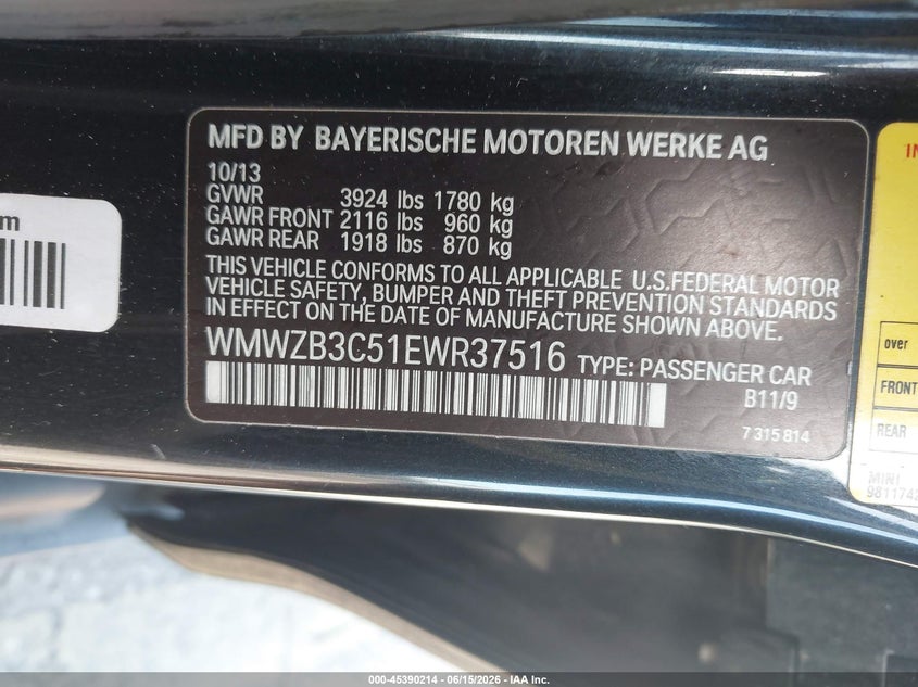 2014 Mini Countryman Cooper VIN: WMWZB3C51EWR37516 Lot: 45390214