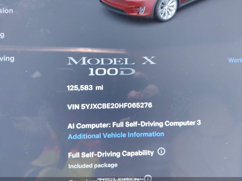 2017 Tesla Model X VIN: 5YJXCBE20HF065276 Lot: 45391116