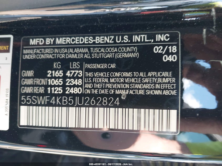 2018 Mercedes-Benz C 300 4Matic VIN: 55SWF4KB5JU262824 Lot: 45391161
