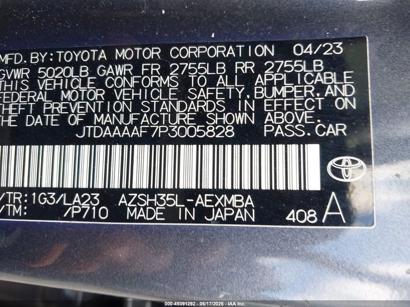2023 Toyota Crown Limited VIN: JTDAAAAF7P3005828 Lot: 45391292
