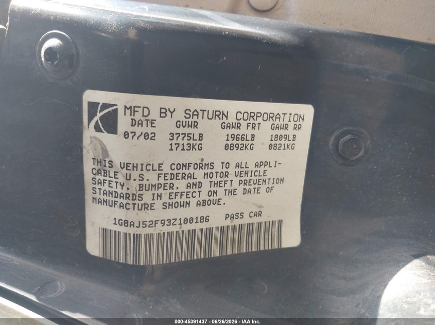 2003 SATURN ION SEDAN 2.2L I-4 DOHC, 140HP