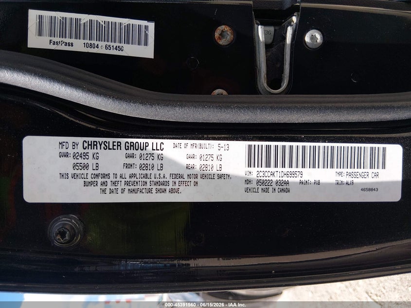 2013 Chrysler 300C Awd VIN: 2C3CCAKT1DH699579 Lot: 45391560