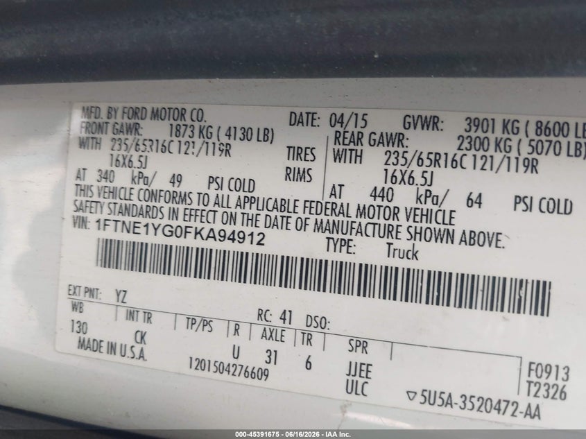 2015 FORD TRANSIT-150 VAN 3.5L V-6 DI, DOHC, VVT, TURBO, 310HP