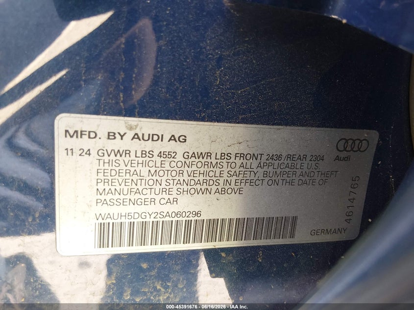 2025 Audi S3 Premium Plus Tfsi Quattro S Tronic VIN: WAUH5DGY2SA060296 Lot: 45391676