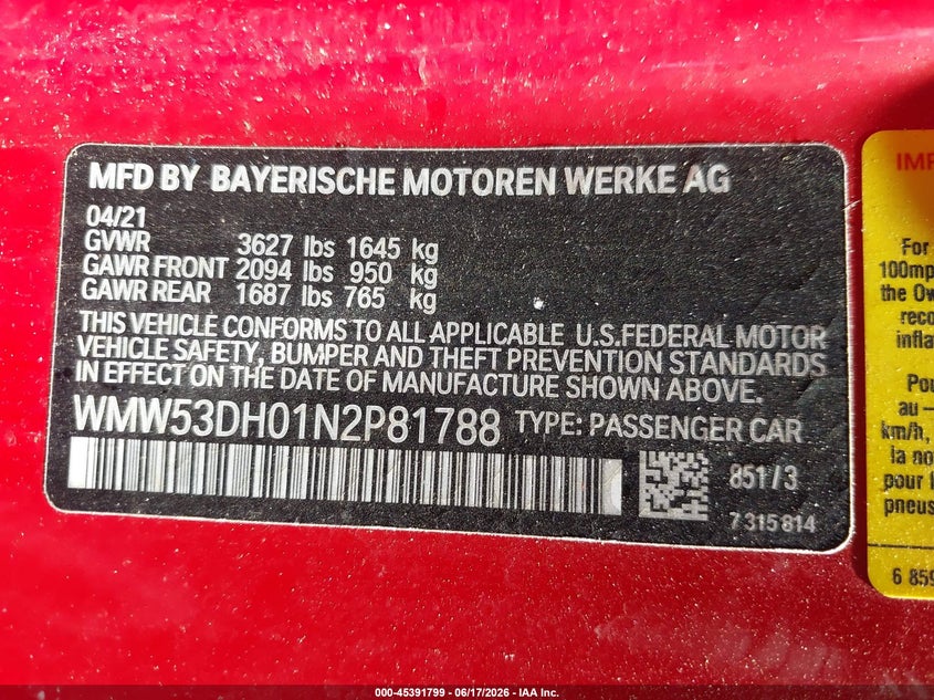 2022 MINI HARD TOP HATCHBACK 2.0L I-4 DI, DOHC, VVT, TURBO, 189HP
