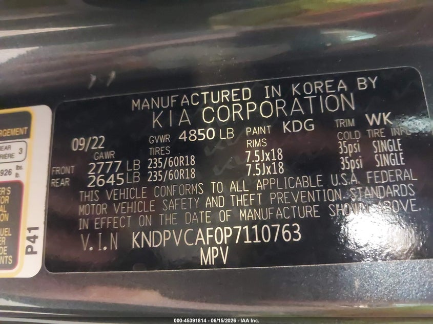 2023 Kia Sportage Ex VIN: KNDPVCAF0P7110763 Lot: 45391814