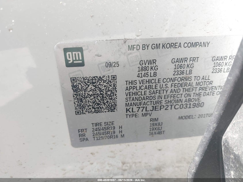 VIN KL77LJEP2TC031980 2026 CHEVROLET TRAX FWD 2RS