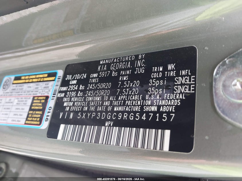2024 Kia Telluride Ex X-Line VIN: 5XYP3DGC9RG547157 Lot: 45391876