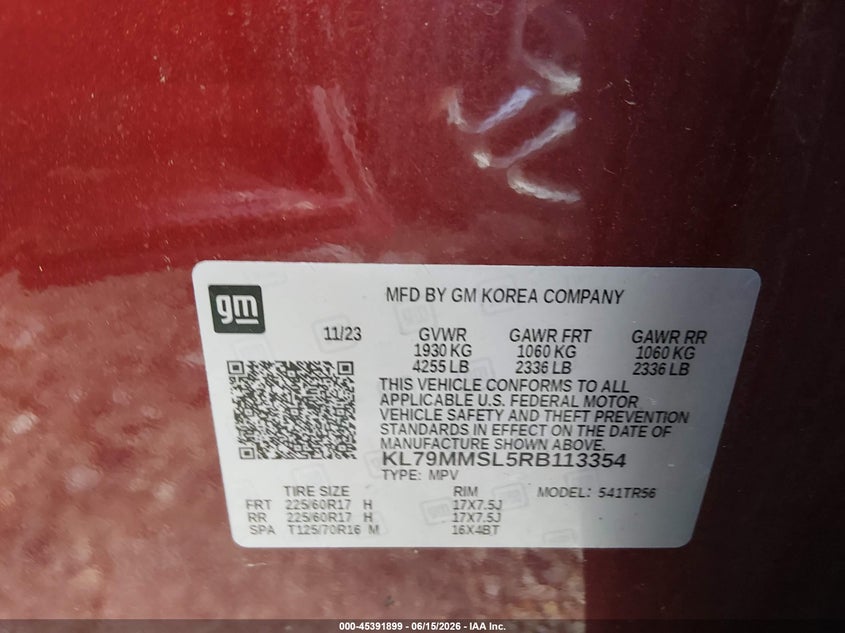 2024 Chevrolet Trailblazer Fwd Ls VIN: KL79MMSL5RB113354 Lot: 45391899
