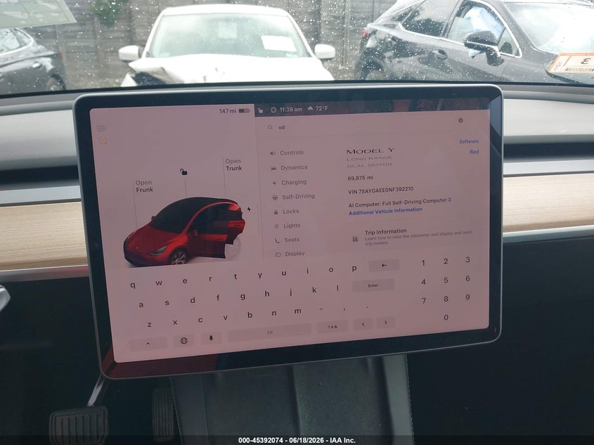 2022 Tesla Model Y Long Range Dual Motor All-Wheel Drive VIN: 7SAYGAEE0NF392210 Lot: 45392074