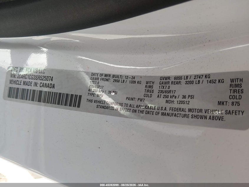 2025 CHRYSLER VOYAGER VAN 3.6L V-6 DOHC, VVT, 287HP