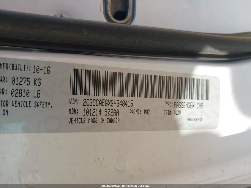 2016 Chrysler 300C VIN: 2C3CCAEGXGH349415 Lot: 45392156