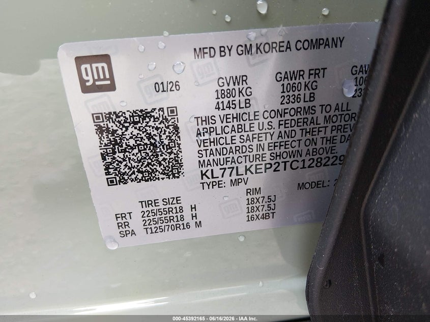 2026 Chevrolet Trax Fwd Activ VIN: KL77LKEP2TC128229 Lot: 45392165