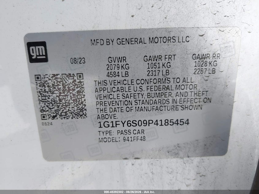 2023 Chevrolet Bolt Euv Fwd Lt VIN: 1G1FY6S09P4185454 Lot: 45392302