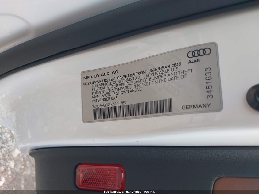 2024 Audi A5 Sportback Premium Plus 45 Tfsi Quattro S Tronic VIN: WAUFACF54RA005783 Lot: 45392576