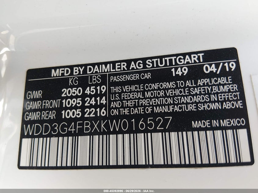 2019 Mercedes-Benz A 220 4Matic VIN: WDD3G4FBXKW016527 Lot: 45392896