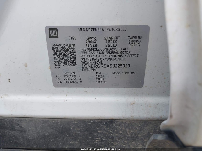 2025 Chevrolet Traverse Fwd Lt VIN: 1GNERGRSXSJ225023 Lot: 45393140