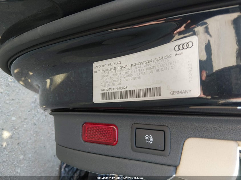 VIN: WAUGMAF41HN066281 2017 AUDI A4 ULTRA PREMIUM