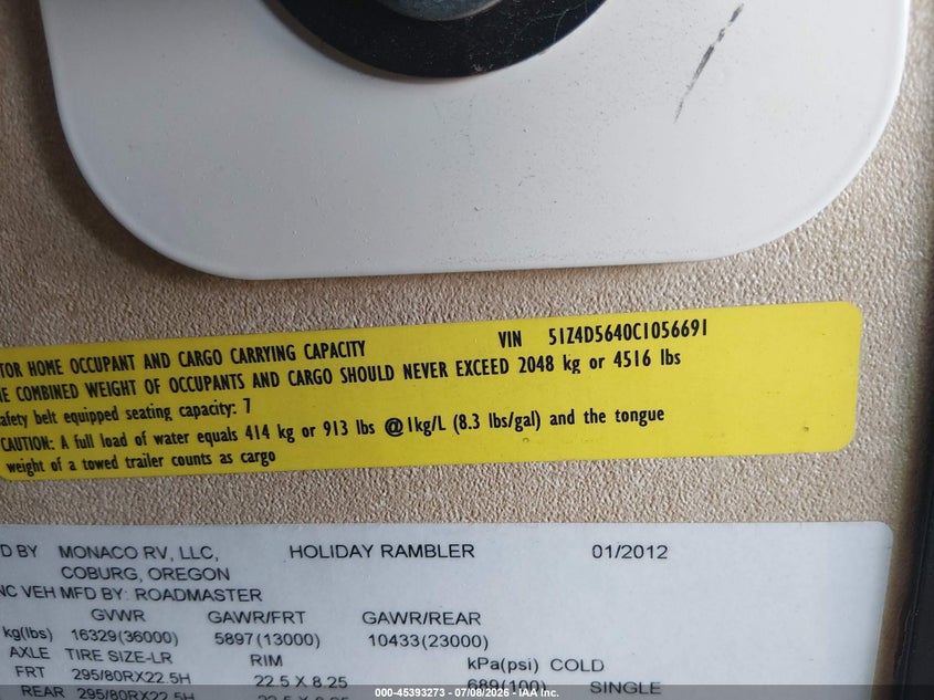 2012 ROADMASTER RAIL MONOCOQUE auction photo 8