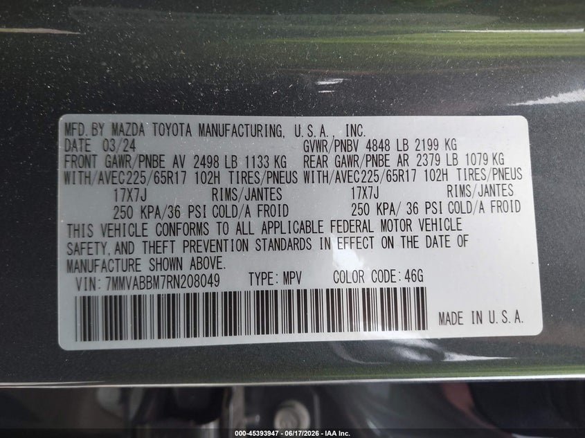 2024 Mazda Cx-50 2.5 S Preferred VIN: 7MMVABBM7RN208049 Lot: 45393947