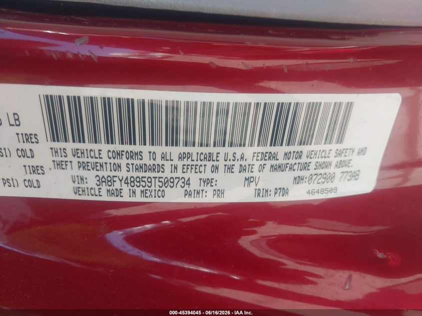 2009 Chrysler Pt Cruiser Lx VIN: 3A8FY48959T509734 Lot: 45394045