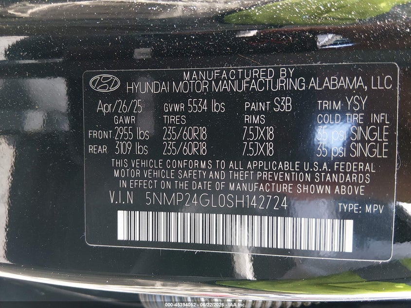 VIN 5NMP24GL0SH142724 2025 HYUNDAI SANTA FE SEL