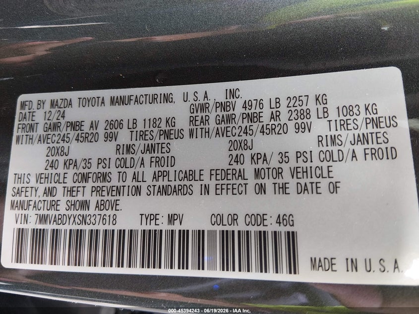 2025 Mazda Cx-50 2.5 Turbo Premium Package VIN: 7MMVABDYXSN337618 Lot: 45394243