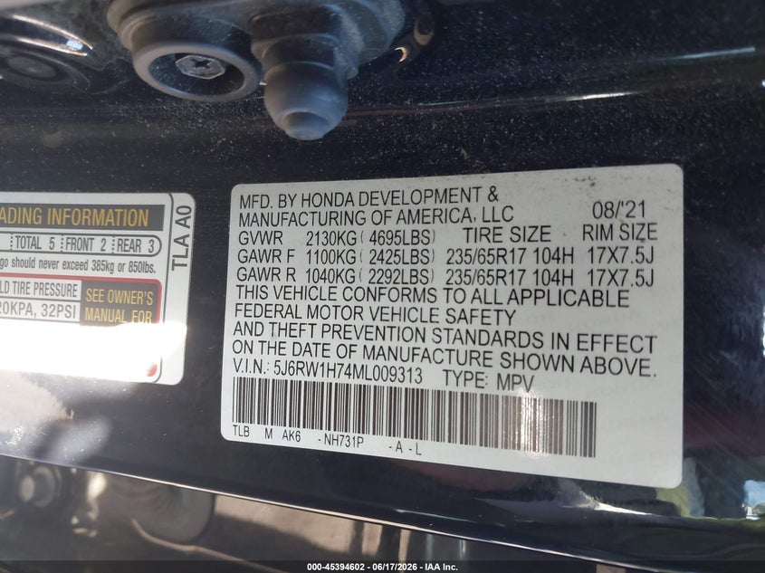 VIN 5J6RW1H74ML009313 2021 HONDA CR-V 2WD SPECIAL EDITION