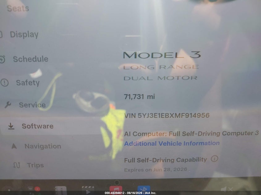 VIN: 5YJ3E1EBXMF914956 2021 TESLA MODEL 3 LONG RANGE