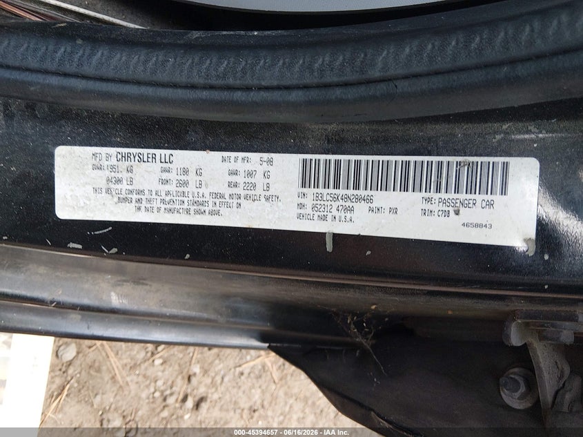 2008 Dodge Avenger Sxt VIN: 1B3LC56K48N280466 Lot: 45394657