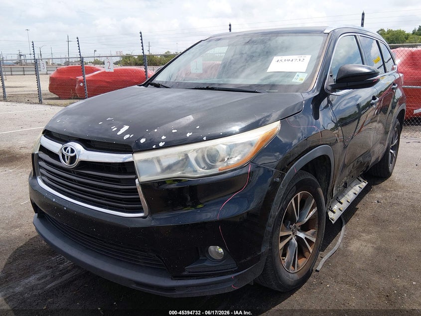 Vin: 5tdkkrfh1gs503368, lot: 45892735, toyota highlander xle v6 20162