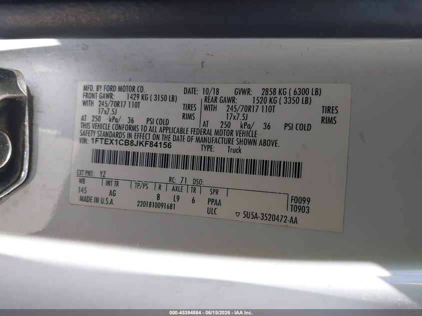 2018 FORD F-150 PICKUP 3.3L V-6 DI, DOHC, VVT, 290HP