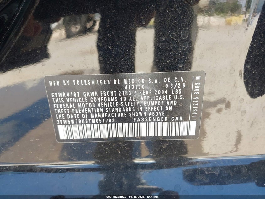 VIN 3VW5W7BU9TM051783 2026 VOLKSWAGEN JETTA S