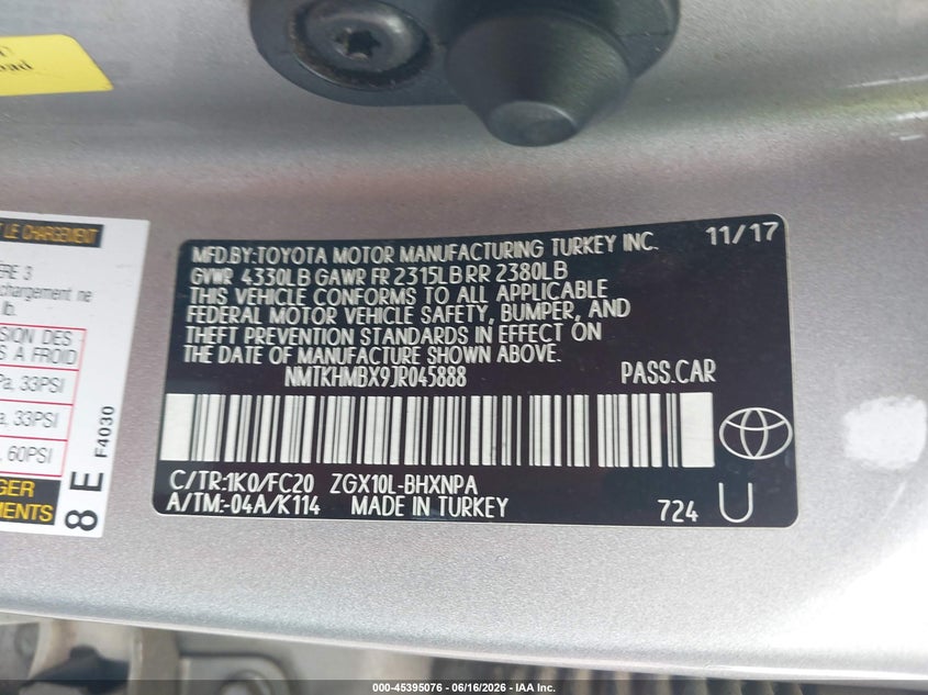 2018 Toyota C-Hr Xle VIN: NMTKHMBX9JR045888 Lot: 45395076