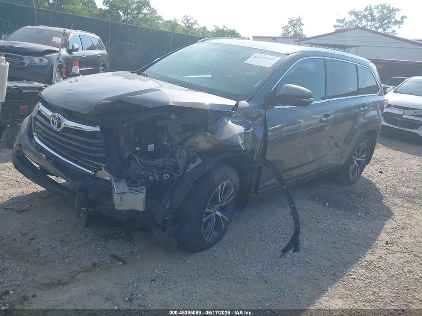 Vin: 5tdjkrfh9gs344997, lot: 45893092, toyota highlander xle v6 20162