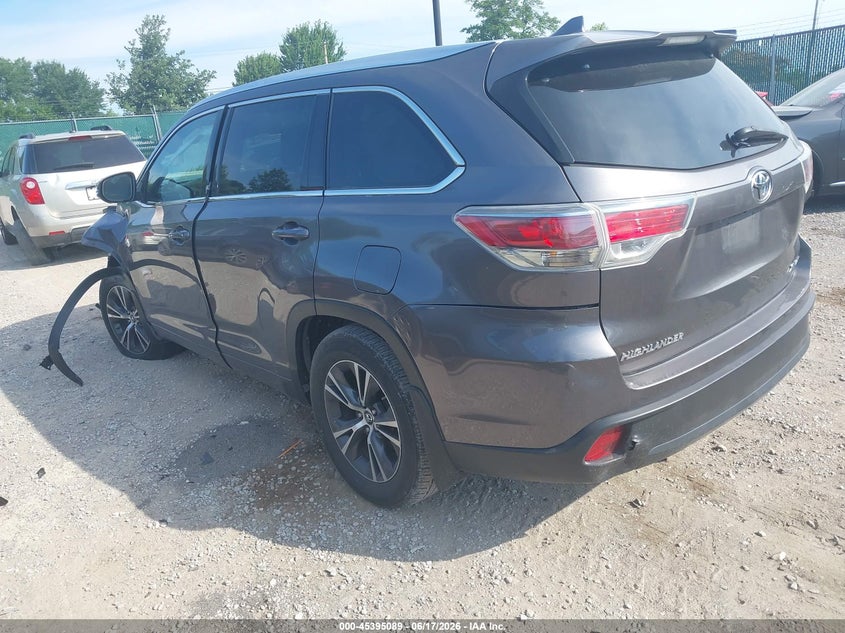 Vin: 5tdjkrfh9gs344997, lot: 45893092, toyota highlander xle v6 20163