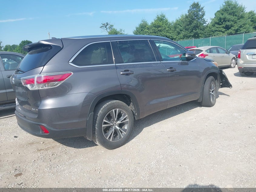 Vin: 5tdjkrfh9gs344997, lot: 45893092, toyota highlander xle v6 20164