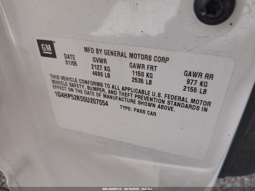 2005 Buick Lesabre Custom VIN: 1G4HP52K55U207554 Lot: 45395110