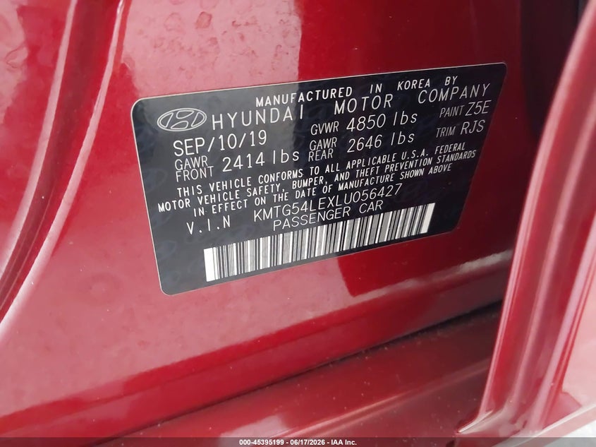 2020 Genesis G70 3.3T Rwd VIN: KMTG54LEXLU056427 Lot: 45395199