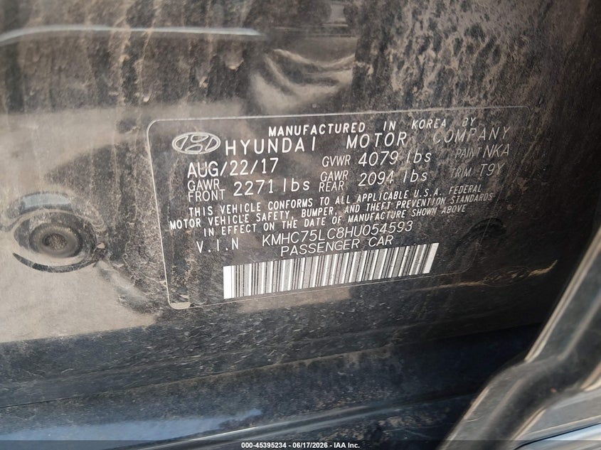 2017 Hyundai Ioniq Hybrid Sel VIN: KMHC75LC8HU054593 Lot: 45395234