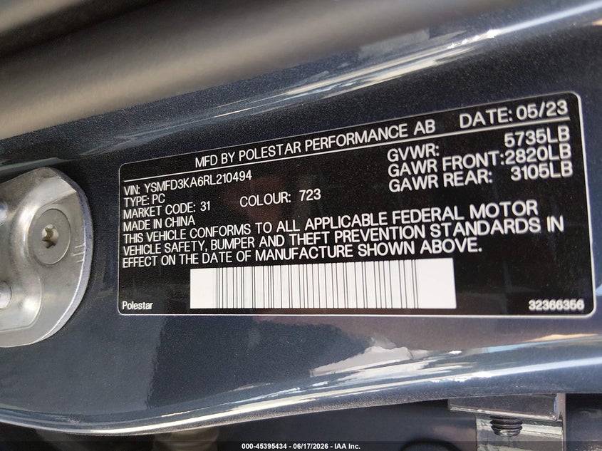 2024 Polestar 2 Long Range Dual Motor/Long Range Dual Motor Plus VIN: YSMFD3KA6RL210494 Lot: 45395434