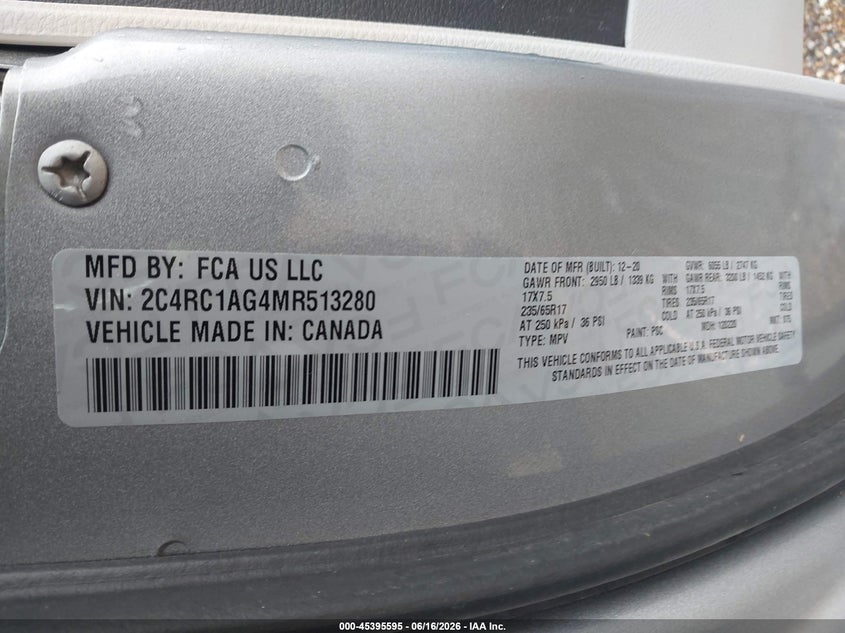 2021 Chrysler Voyager L VIN: 2C4RC1AG4MR513280 Lot: 45395595