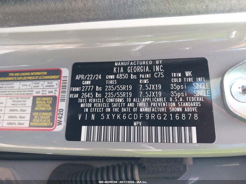 VIN 5XYK6CDF9RG216878 2024 KIA SPORTAGE X-LINE