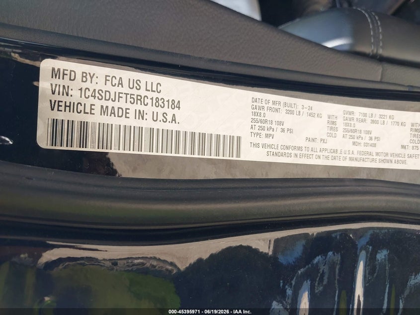 DODGE DURANGO 2024 VIN 1C4SDJFT5RC183184