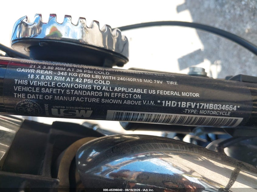 2017 Harley-Davidson Fxsb Breakout VIN: 1HD1BFV17HB034664 Lot: 45396040