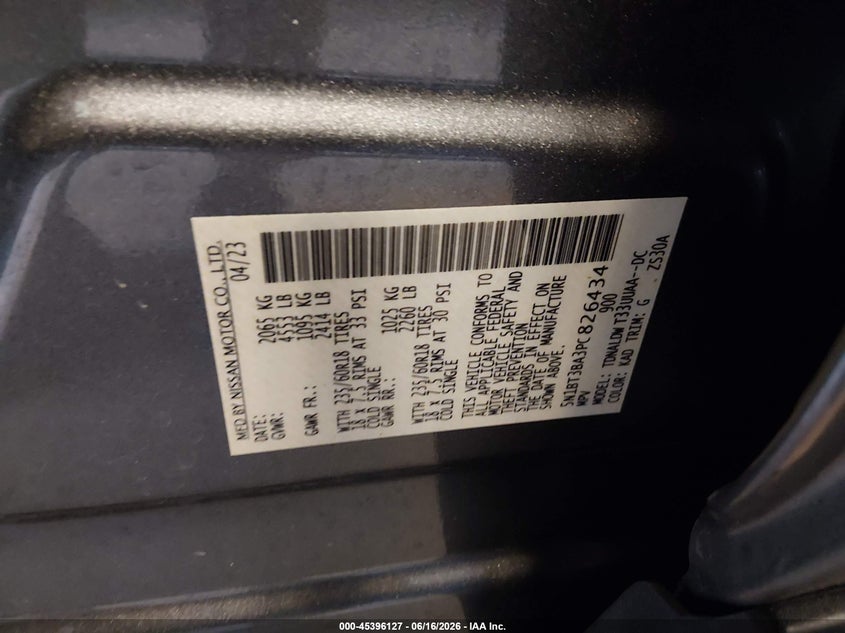 VIN 5N1BT3BA3PC826434 2023 NISSAN ROGUE SV FWD