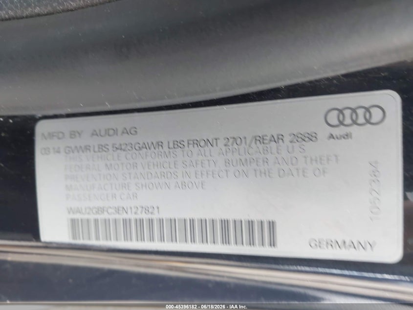 2014 Audi A7 3.0T Premium Plus VIN: WAU2GBFC3EN127821 Lot: 45396182