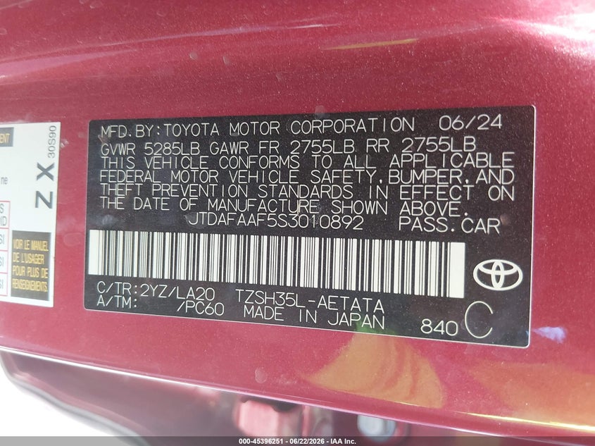 2025 Toyota Crown Platinum VIN: JTDAFAAF5S3010892 Lot: 45396251