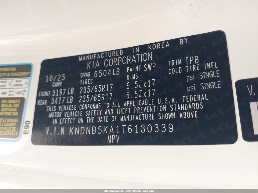 2026 Kia Carnival Mpv Hybrid Lxs VIN: KNDNB5KA1T6130339 Lot: 45396299