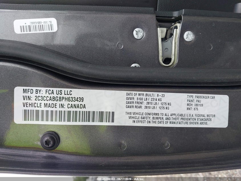 CHRYSLER 300 2023 VIN 2C3CCABG8PH633439